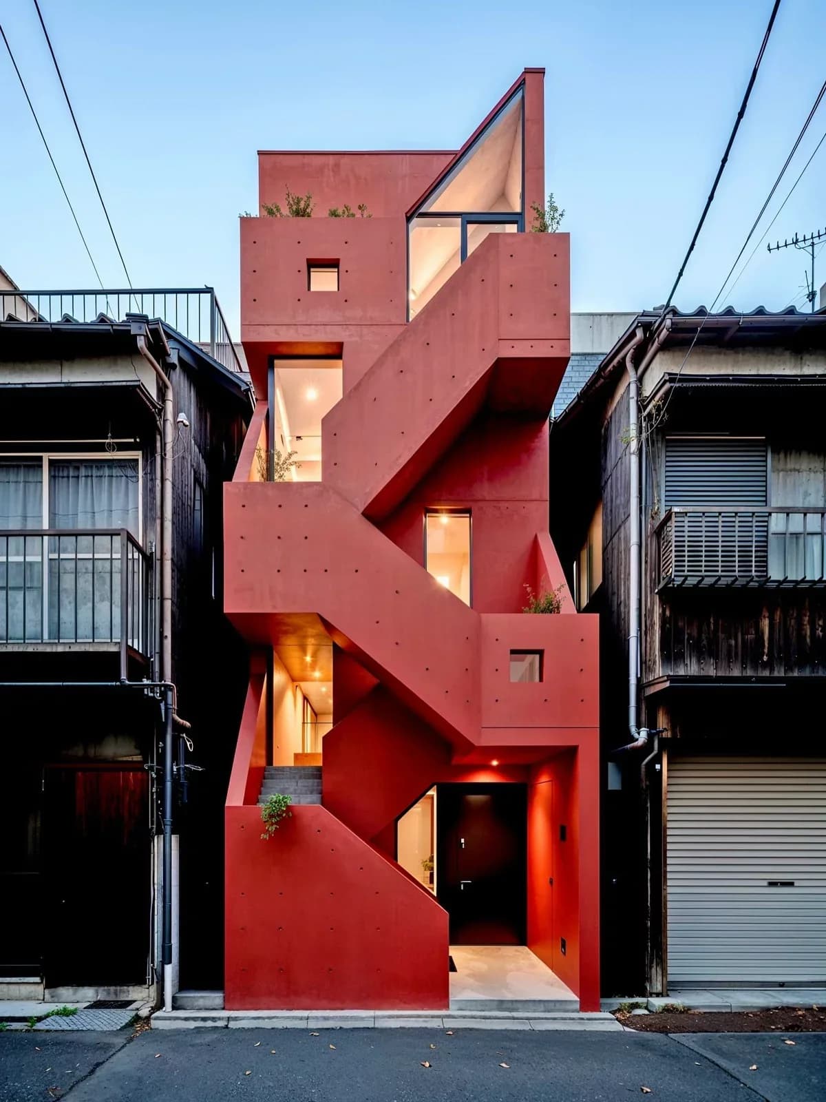 Original photo of Red Stacked House Tokyo Facade