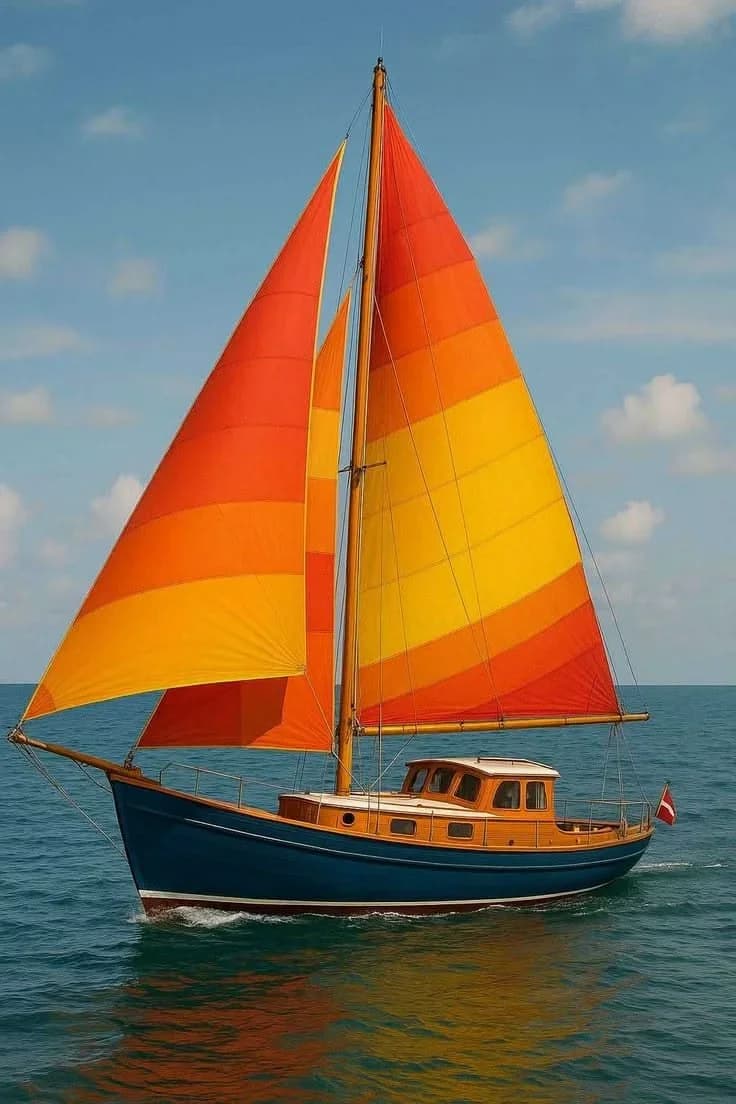 Original photo of Striped Sail Ketch Sailboat